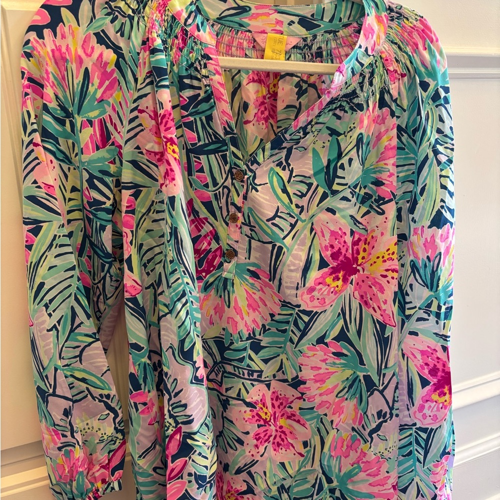 Lilly Pulitzer Elsa Top - size M - navy, purple, pink, green